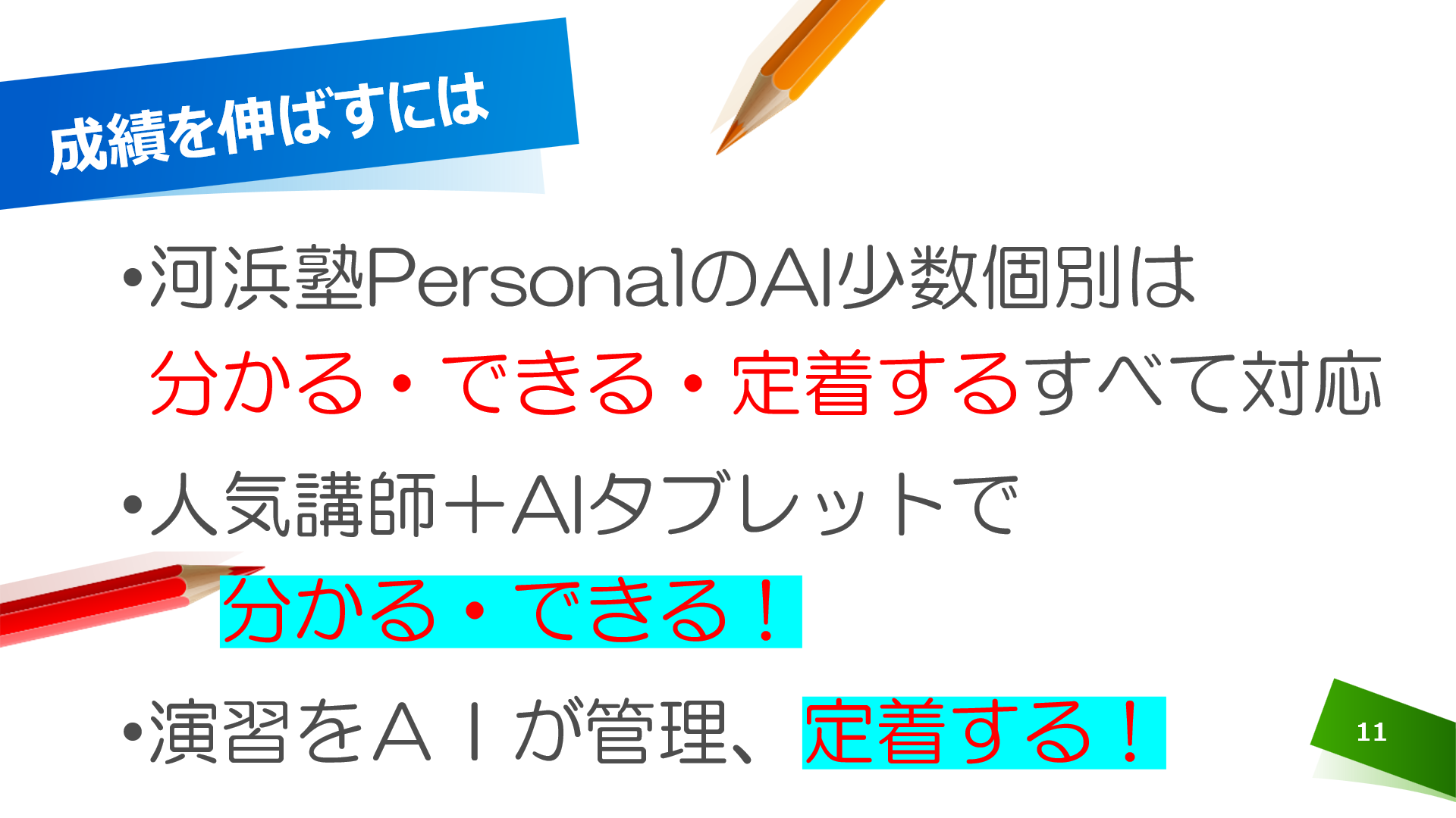 河浜塾PersonalのAI個別指導なら分かる･できる･定着するのすべてのステップに対応！